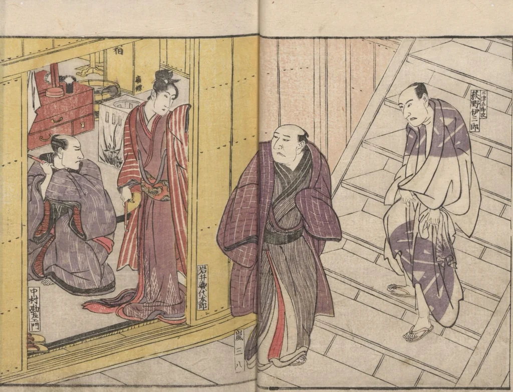 An illustration from Teachings on the Living Images of Actors (Yakusha sangai kyō 俳優三階興) : [volume 1], 1801, leaf 12