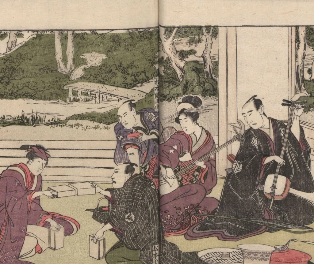 An illustration from Teachings on the Living Images of Actors (Yakusha sangai kyō 俳優三階興) : [volume 1], 1801, leaf 15