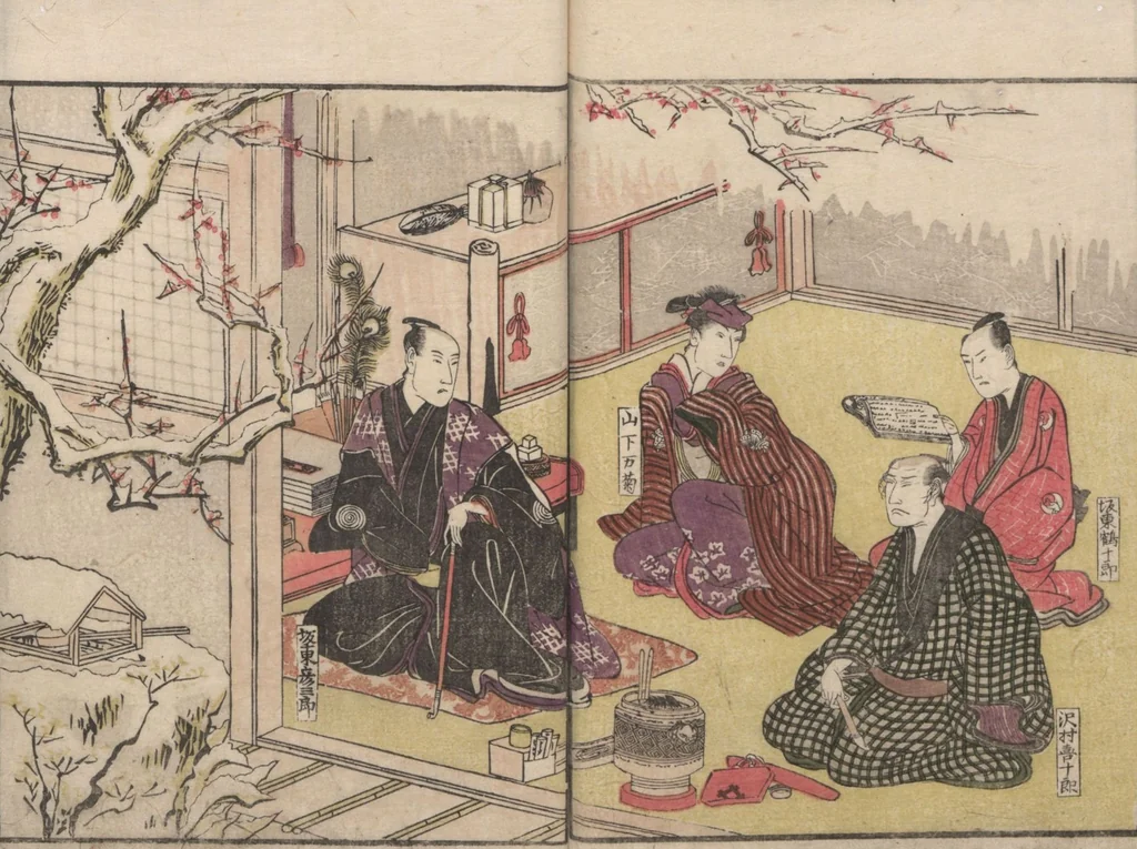 An illustration from Teachings on the Living Images of Actors (Yakusha sangai kyō 俳優三階興) : [volume 1], 1801, leaf 17