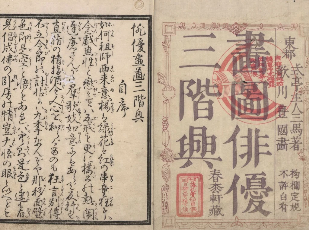 An illustration from Teachings on the Living Images of Actors (Yakusha sangai kyō 俳優三階興) : [volume 1], 1801, leaf 2