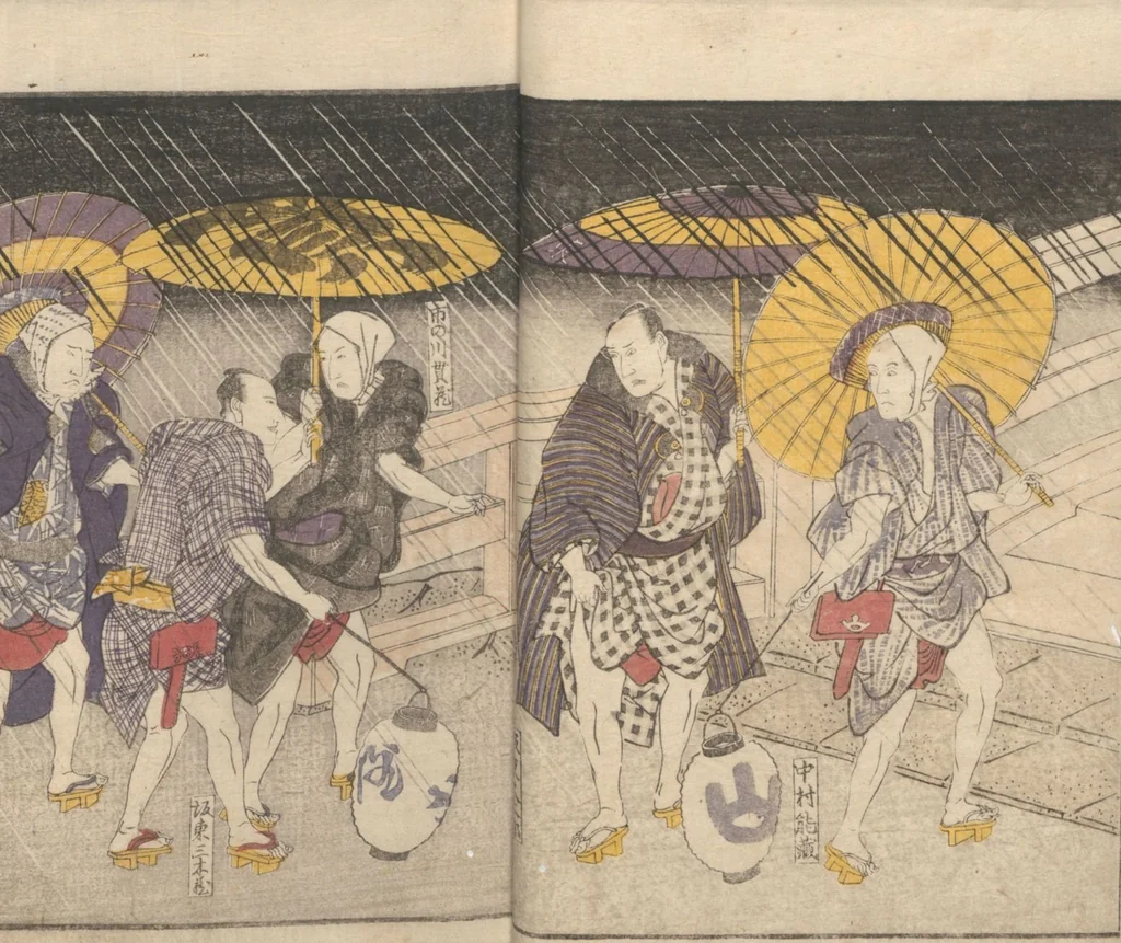 An illustration from Teachings on the Living Images of Actors (Yakusha sangai kyō 俳優三階興) : [volume 2], 1801, leaf 11