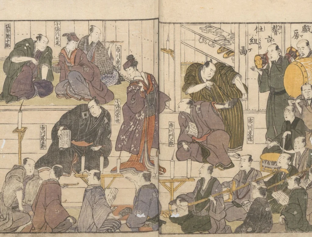 An illustration from Teachings on the Living Images of Actors (Yakusha sangai kyō 俳優三階興) : [volume 2], 1801, leaf 3
