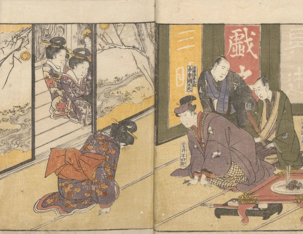 An illustration from Teachings on the Living Images of Actors (Yakusha sangai kyō 俳優三階興) : [volume 2], 1801, leaf 7