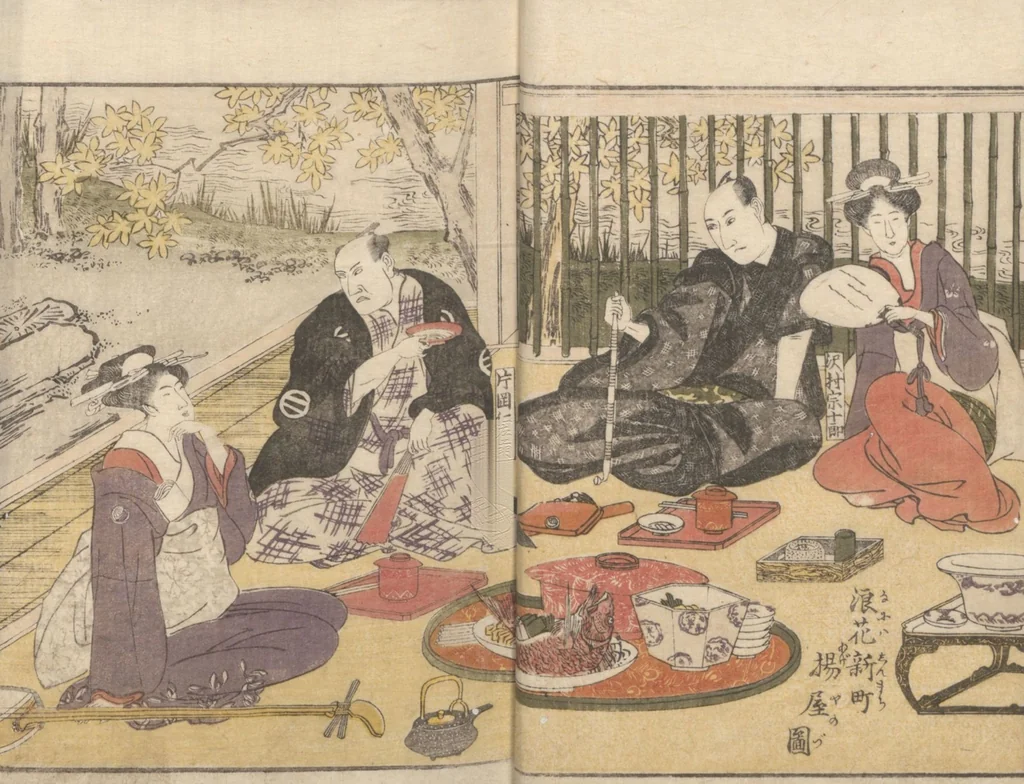 An illustration from Teachings on the Living Images of Actors (Yakusha sangai kyō 俳優三階興) : [volume 2], 1801, leaf 9