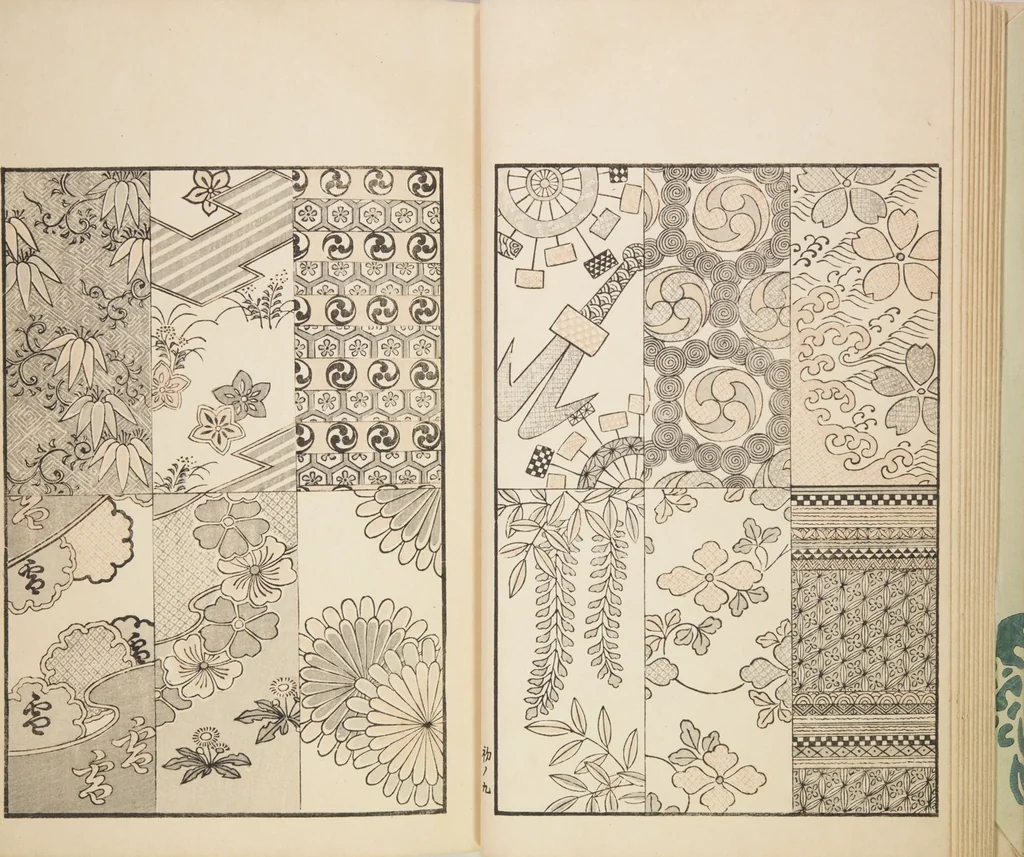 An illustration from Chiyomikusa (Book on Design) : [volume 1], 1899, leaf 12