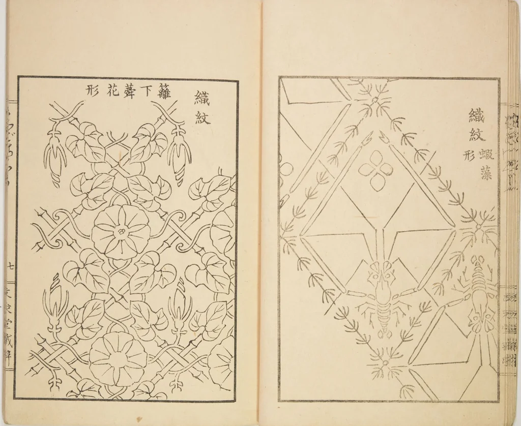 An illustration from New Ideas for Designs (Shin’an ishō chigozakura), 1890, leaf 10