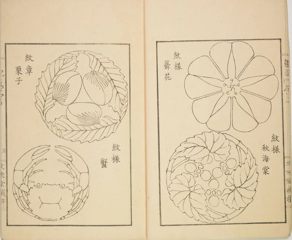 An illustration from New Ideas for Designs (Shin’an ishō chigozakura), 1890, leaf 6