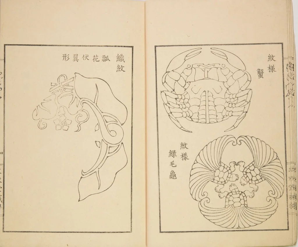 An illustration from New Ideas for Designs (Shin’an ishō chigozakura), 1890, leaf 7