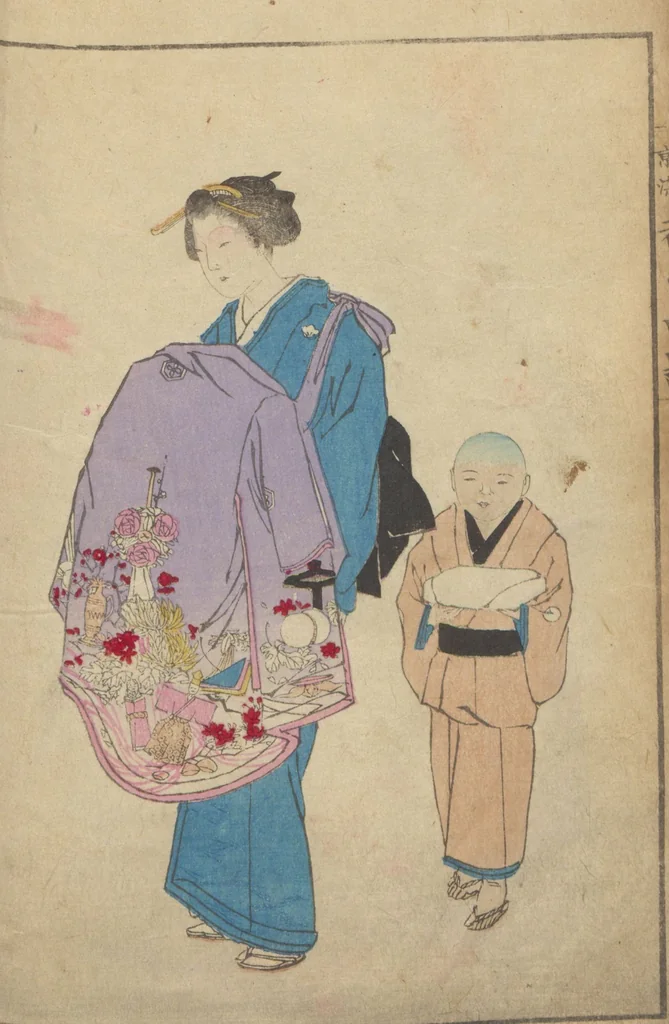 An illustration from Miyako no omokage : bekkō kyōzome / Kamisaka Yoshitaka cho ga, 1890, leaf 6