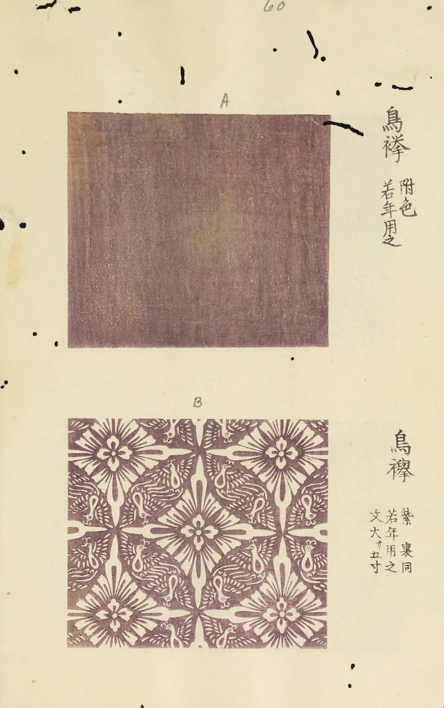 An illustration from Patterns of Brocades Worn at Court (Shōzoku shokumon zue 装束織文図会), 1815, leaf 68