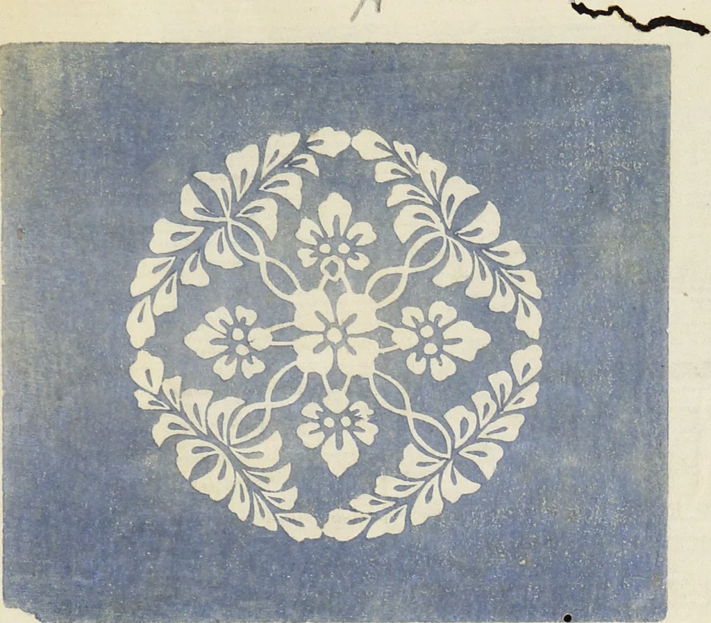 An illustration from Patterns of Brocades Worn at Court (Shōzoku shokumon zue 装束織文図会), 1815, leaf 70