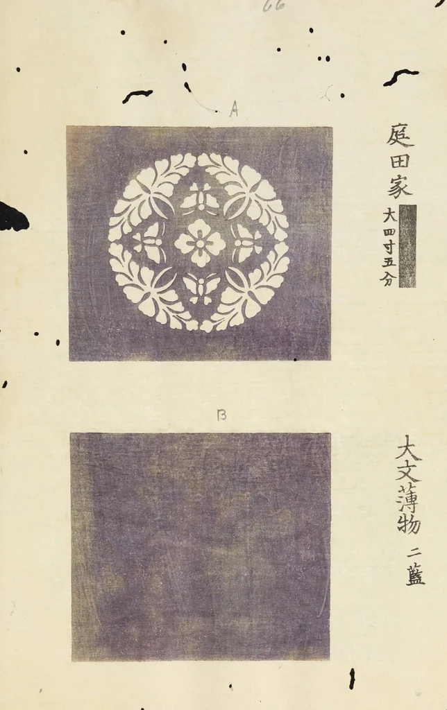 An illustration from Patterns of Brocades Worn at Court (Shōzoku shokumon zue 装束織文図会), 1815, leaf 74