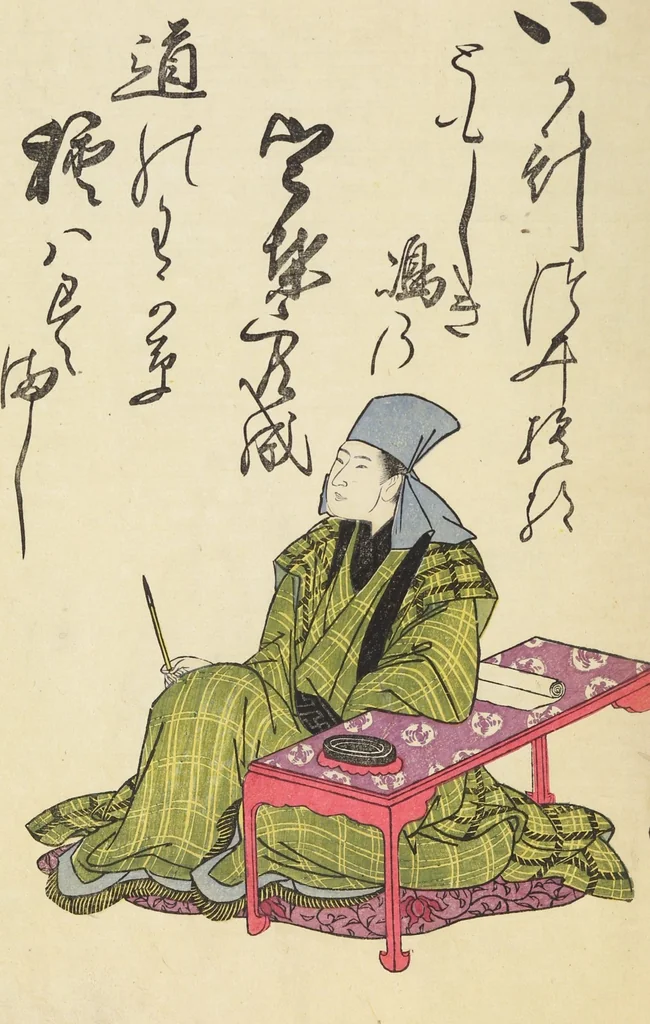 An illustration from A Collection of Witty Poems on Michinoku Paper (Michinoku-gami kyōka awase 陸奥紙狂歌合), 1793, leaf 13