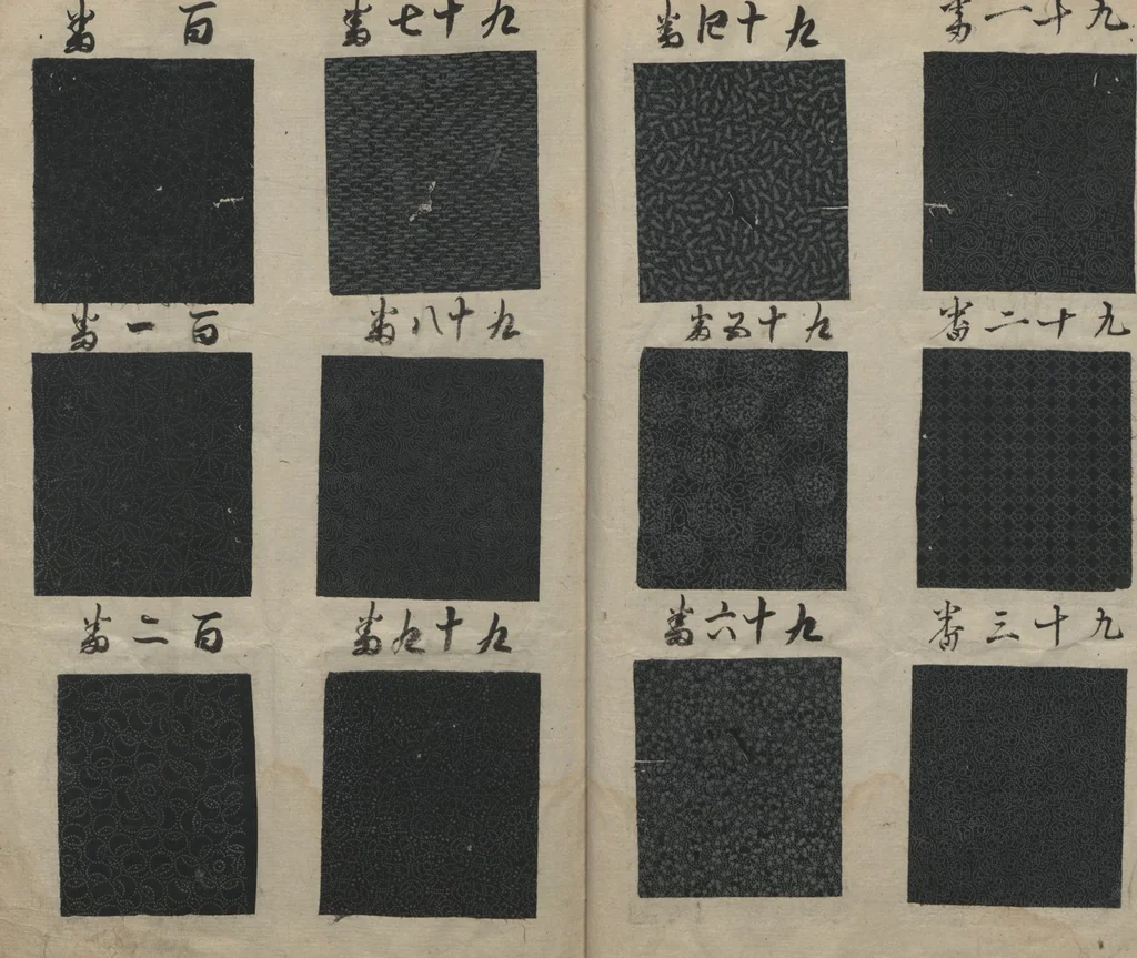 An illustration from Book of Designs (Hon jirushi Shin Komon chō 本印 新小紋帳), 1700, leaf 10