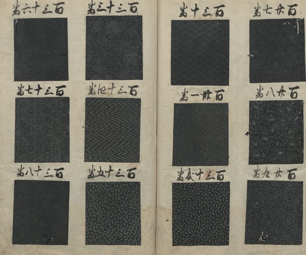 An illustration from Book of Designs (Hon jirushi Shin Komon chō 本印 新小紋帳), 1700, leaf 13