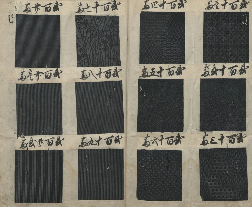 An illustration from Book of Designs (Hon jirushi Shin Komon chō 本印 新小紋帳), 1700, leaf 20