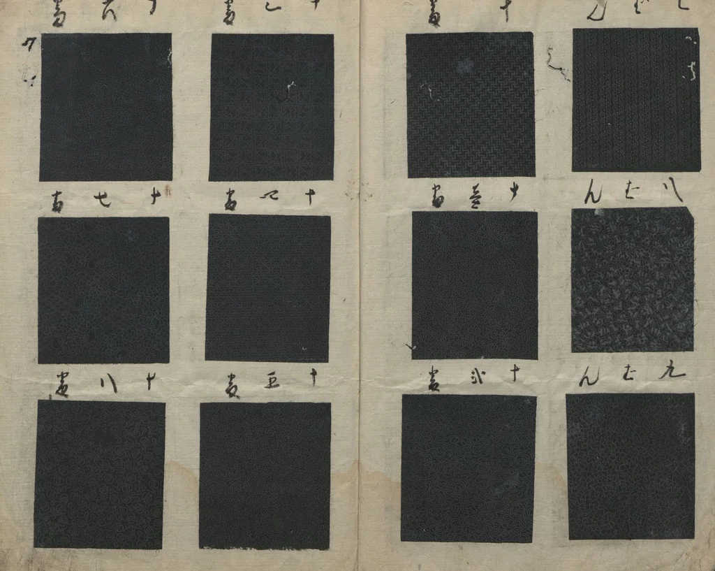 An illustration from Book of Designs (Hon jirushi Shin Komon chō 本印 新小紋帳), 1700, leaf 3