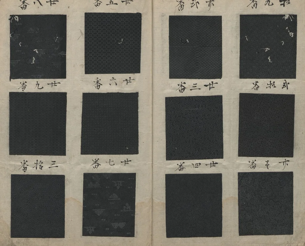 An illustration from Book of Designs (Hon jirushi Shin Komon chō 本印 新小紋帳), 1700, leaf 4