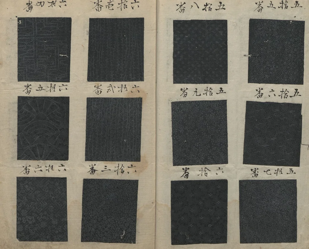 An illustration from Book of Designs (Hon jirushi Shin Komon chō 本印 新小紋帳), 1700, leaf 7