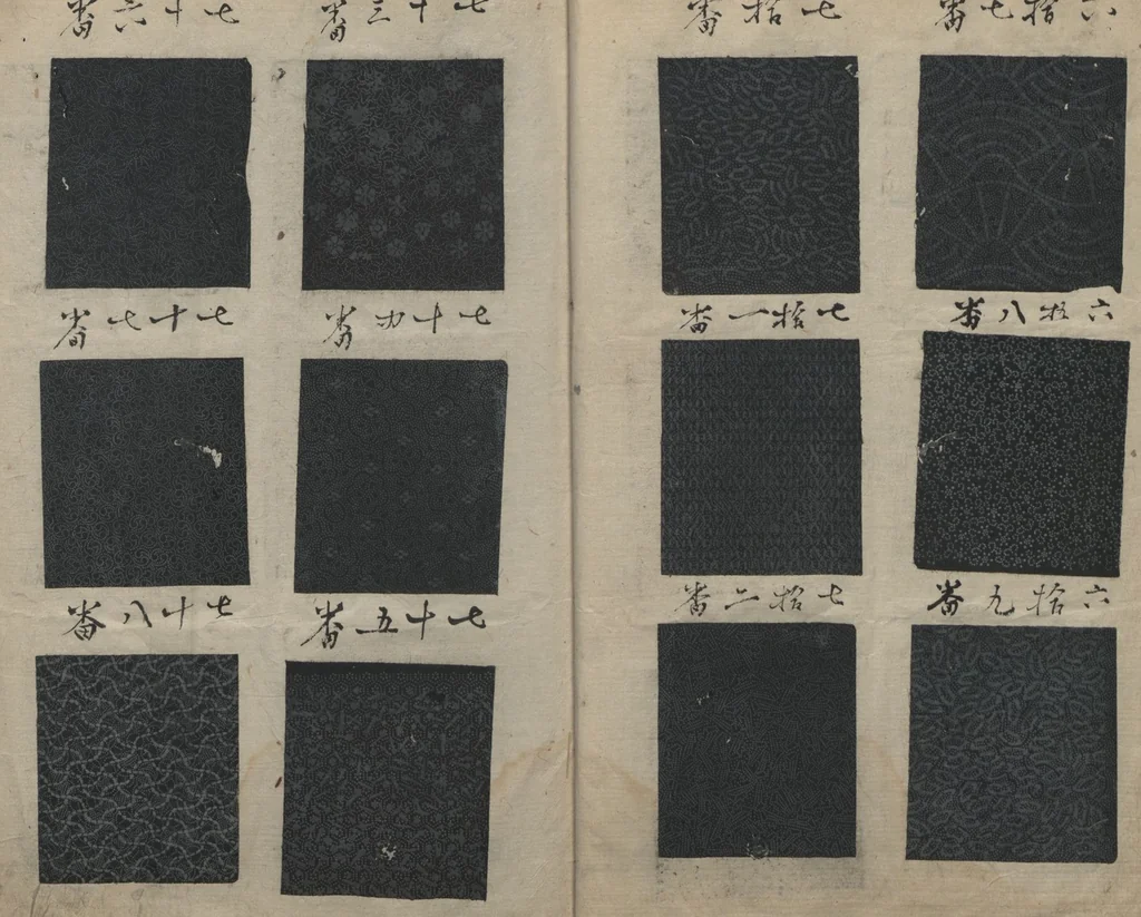 An illustration from Book of Designs (Hon jirushi Shin Komon chō 本印 新小紋帳), 1700, leaf 8