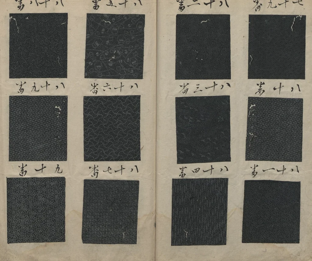 An illustration from Book of Designs (Hon jirushi Shin Komon chō 本印 新小紋帳), 1700, leaf 9