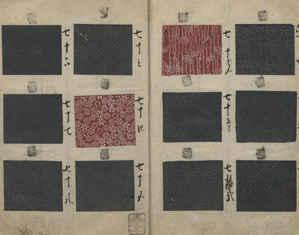 An illustration from Book of Designs (Inu jirushi Shin Komon chō 戌印 新小紋帳 ), 1680, leaf 10
