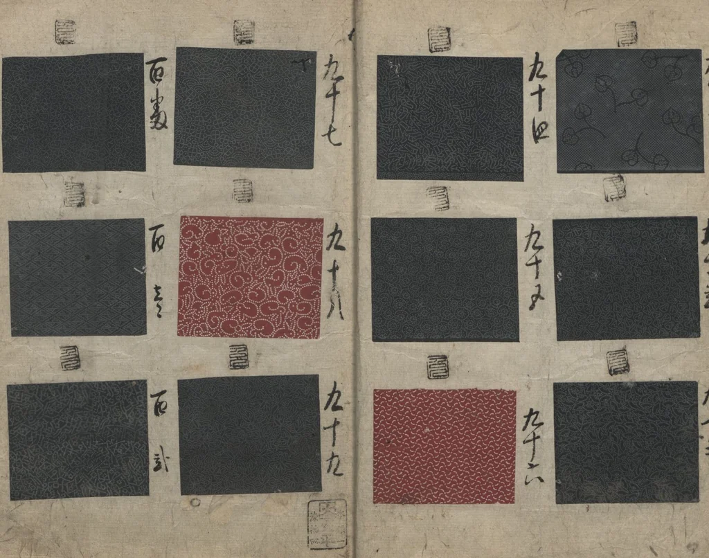 An illustration from Book of Designs (Inu jirushi Shin Komon chō 戌印 新小紋帳 ), 1680, leaf 12