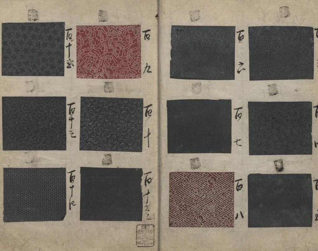 An illustration from Book of Designs (Inu jirushi Shin Komon chō 戌印 新小紋帳 ), 1680, leaf 13