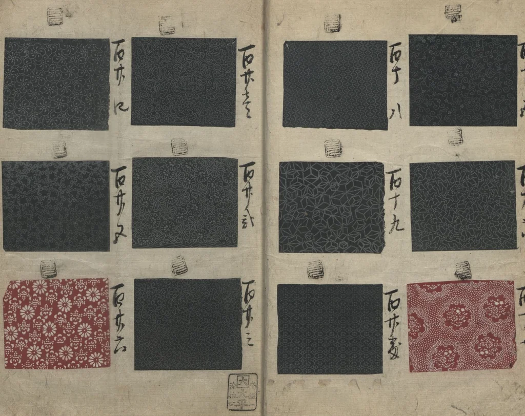 An illustration from Book of Designs (Inu jirushi Shin Komon chō 戌印 新小紋帳 ), 1680, leaf 14