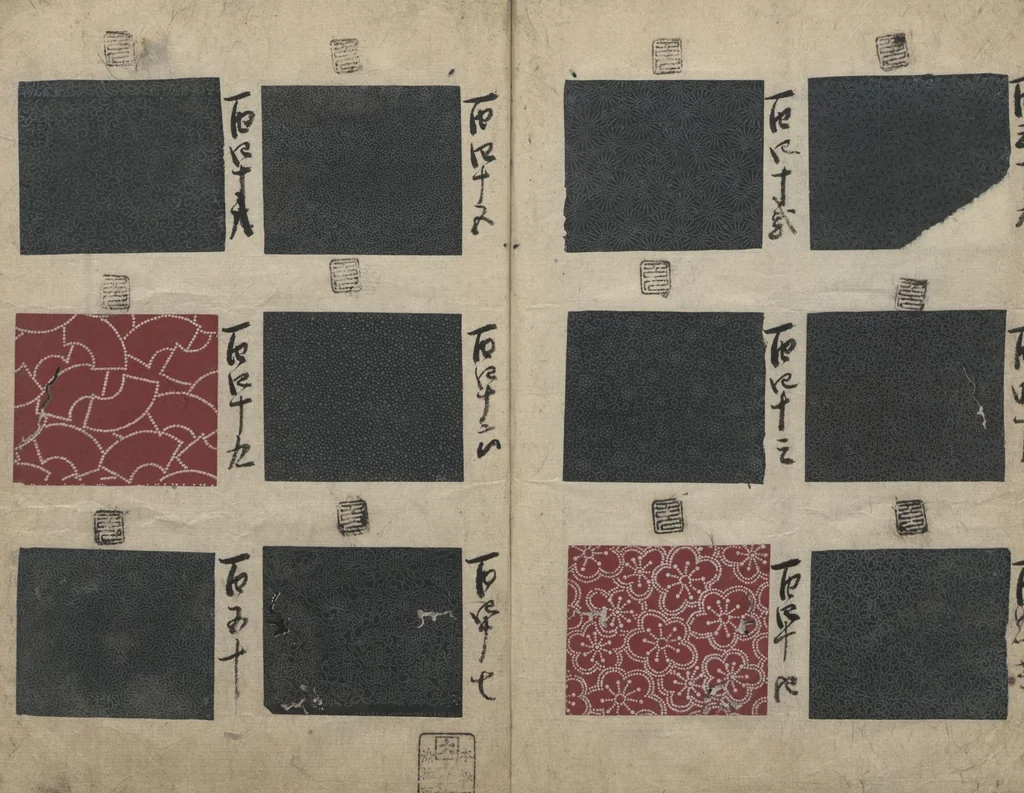 An illustration from Book of Designs (Inu jirushi Shin Komon chō 戌印 新小紋帳 ), 1680, leaf 16