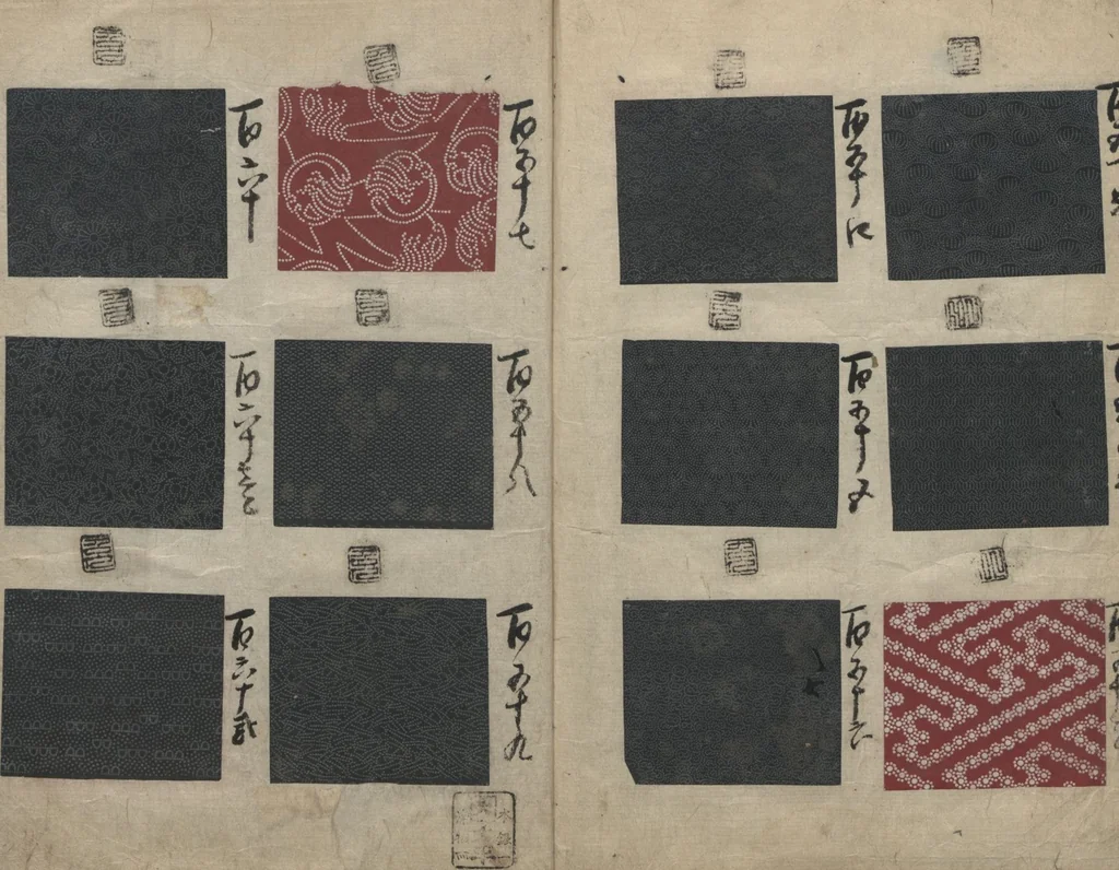An illustration from Book of Designs (Inu jirushi Shin Komon chō 戌印 新小紋帳 ), 1680, leaf 17