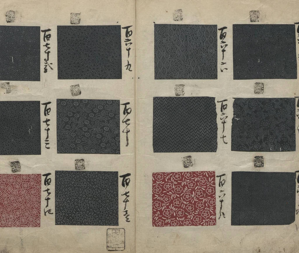 An illustration from Book of Designs (Inu jirushi Shin Komon chō 戌印 新小紋帳 ), 1680, leaf 18