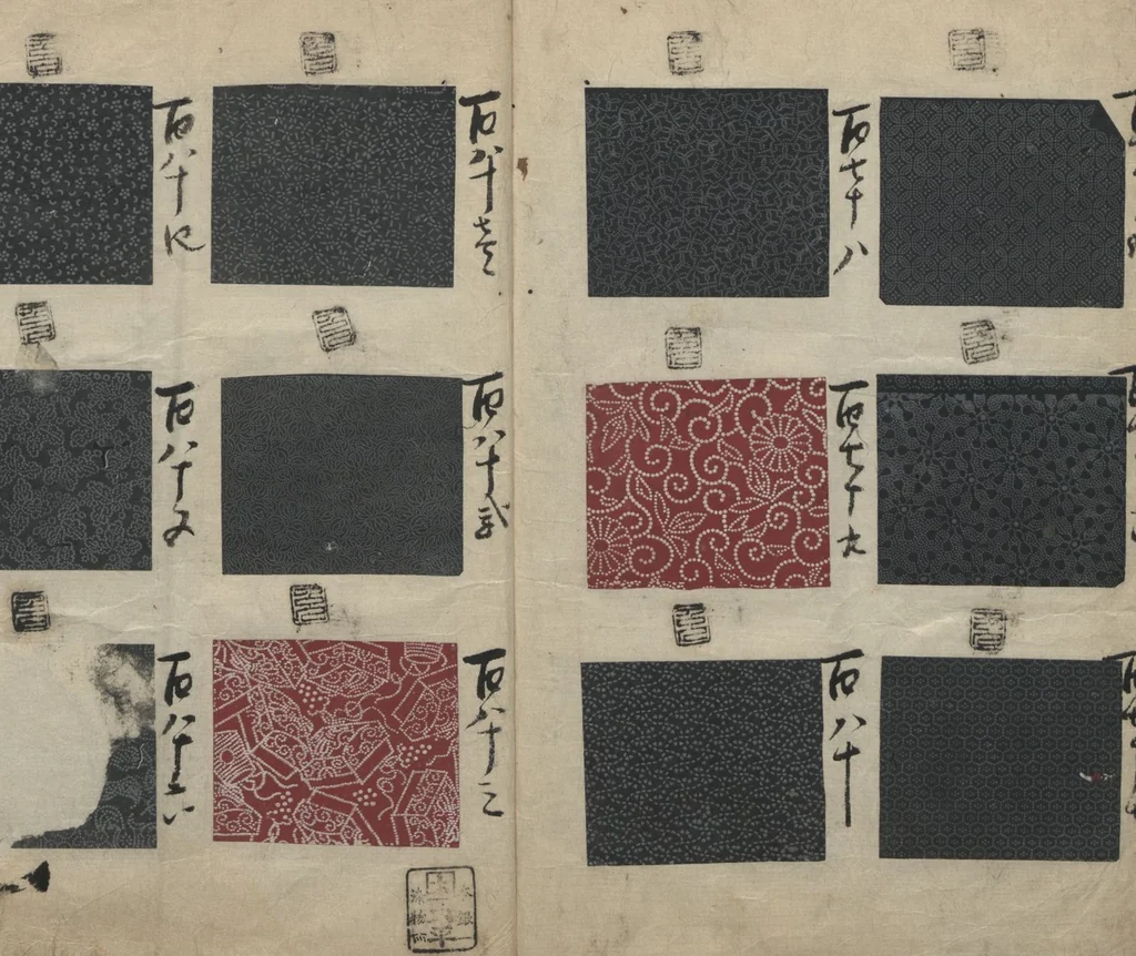 An illustration from Book of Designs (Inu jirushi Shin Komon chō 戌印 新小紋帳 ), 1680, leaf 19