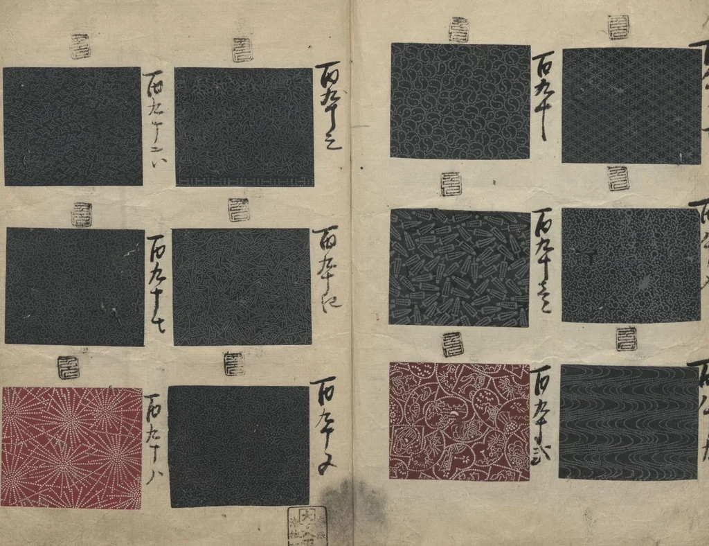 An illustration from Book of Designs (Inu jirushi Shin Komon chō 戌印 新小紋帳 ), 1680, leaf 20