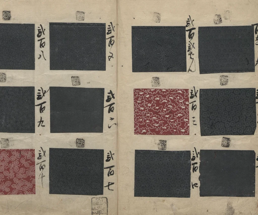 An illustration from Book of Designs (Inu jirushi Shin Komon chō 戌印 新小紋帳 ), 1680, leaf 21