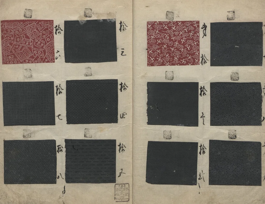 An illustration from Book of Designs (Inu jirushi Shin Komon chō 戌印 新小紋帳 ), 1680, leaf 5