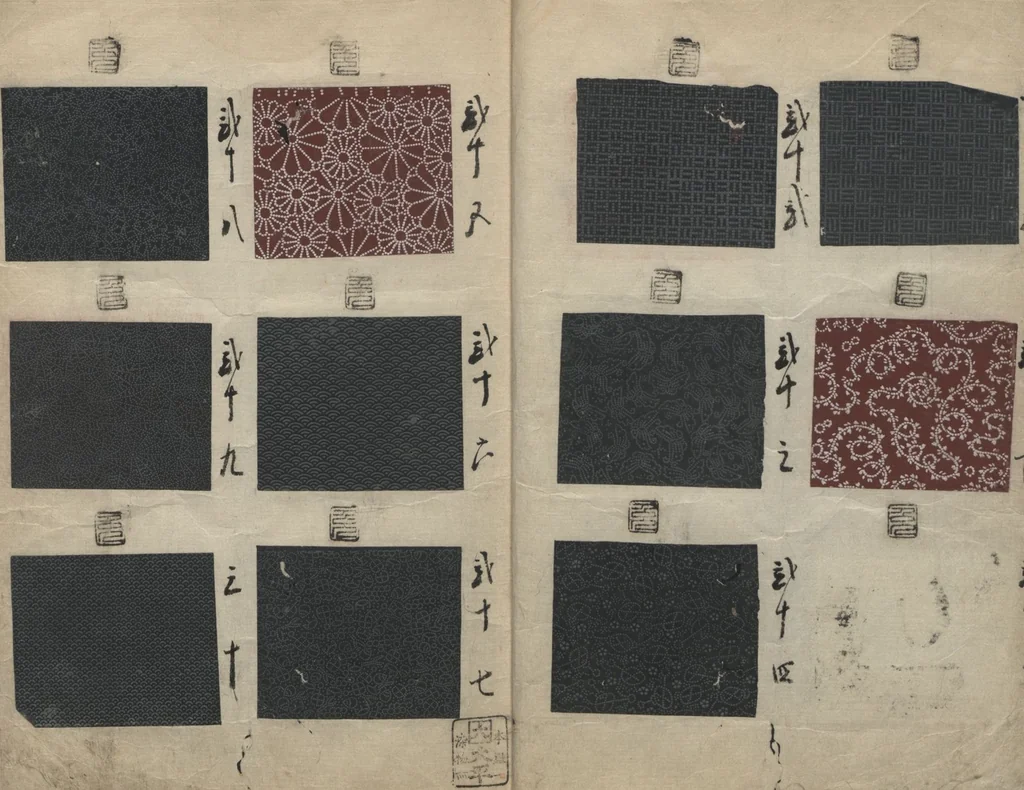 An illustration from Book of Designs (Inu jirushi Shin Komon chō 戌印 新小紋帳 ), 1680, leaf 6
