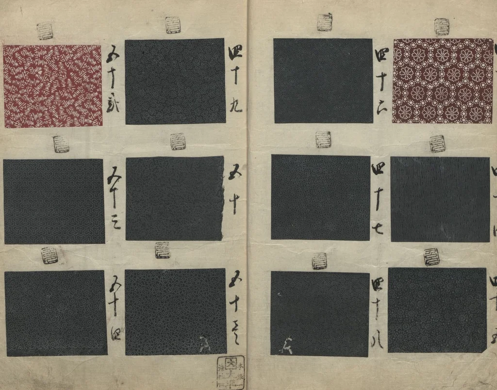 An illustration from Book of Designs (Inu jirushi Shin Komon chō 戌印 新小紋帳 ), 1680, leaf 8