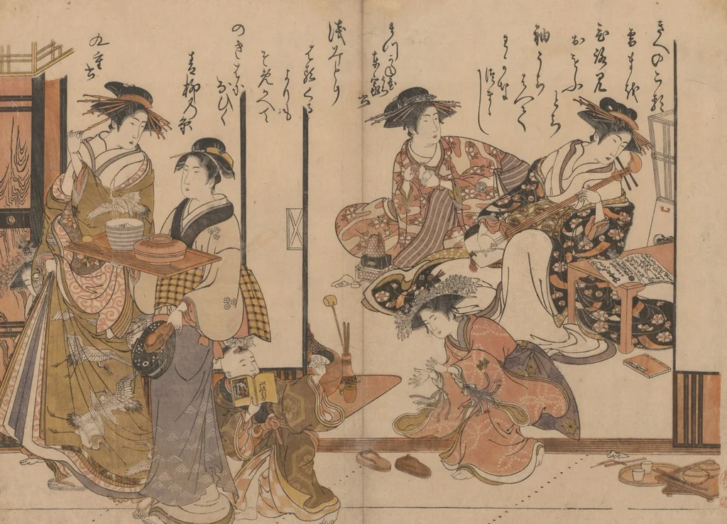 An illustration from Yoshiwara Courtesans : a New Mirror Comparing the Calligraphy of Beauties (Yoshiwara keisei: Shin bijin awase jihitsu kagami), 1784, leaf 4