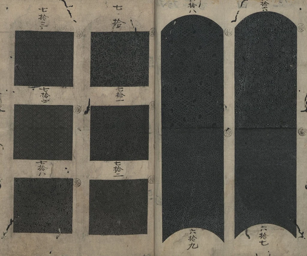 An illustration from Book of Designs (Tsuchinoto shinsen Komon chō 己新撰 小紋帳 ), 1660, leaf 10