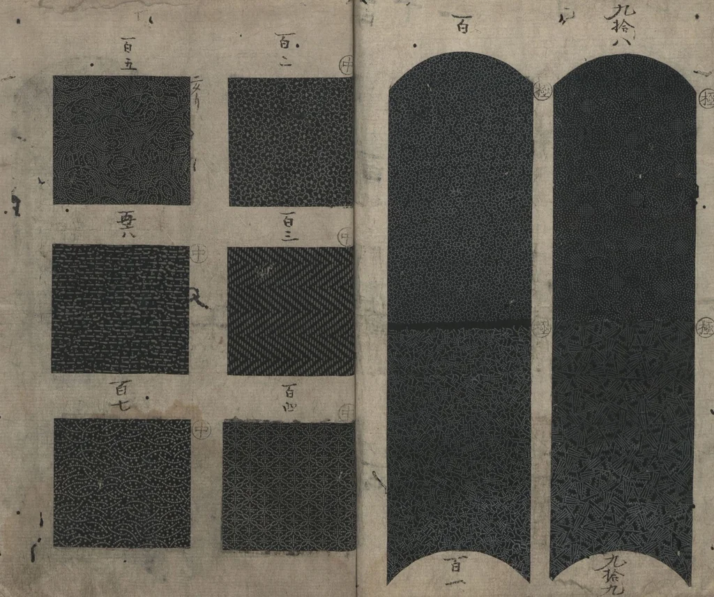An illustration from Book of Designs (Tsuchinoto shinsen Komon chō 己新撰 小紋帳 ), 1660, leaf 13