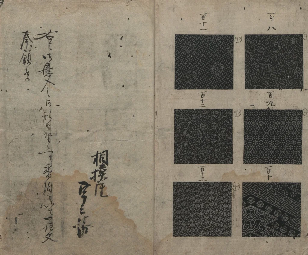 An illustration from Book of Designs (Tsuchinoto shinsen Komon chō 己新撰 小紋帳 ), 1660, leaf 14