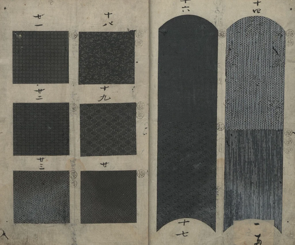 An illustration from Book of Designs (Tsuchinoto shinsen Komon chō 己新撰 小紋帳 ), 1660, leaf 4