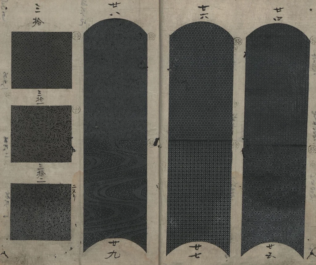 An illustration from Book of Designs (Tsuchinoto shinsen Komon chō 己新撰 小紋帳 ), 1660, leaf 5