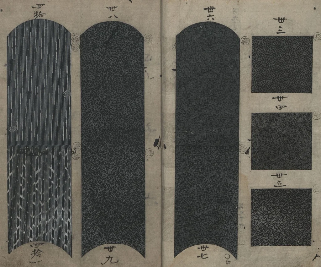 An illustration from Book of Designs (Tsuchinoto shinsen Komon chō 己新撰 小紋帳 ), 1660, leaf 6