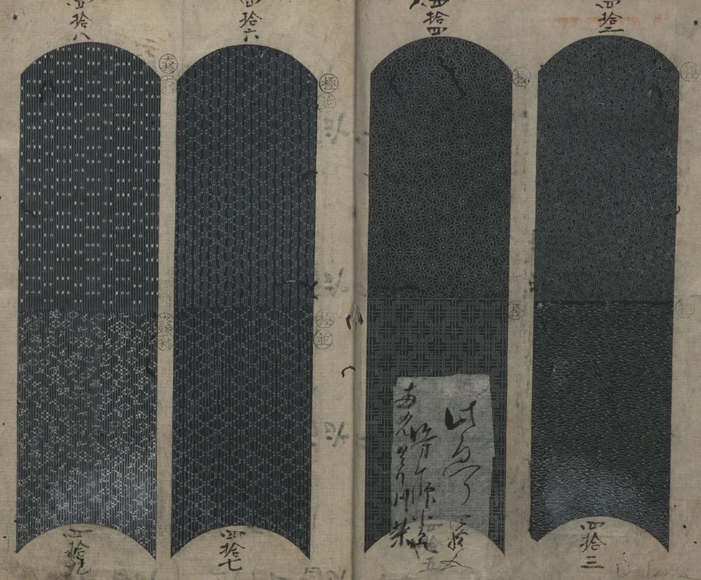 An illustration from Book of Designs (Tsuchinoto shinsen Komon chō 己新撰 小紋帳 ), 1660, leaf 7
