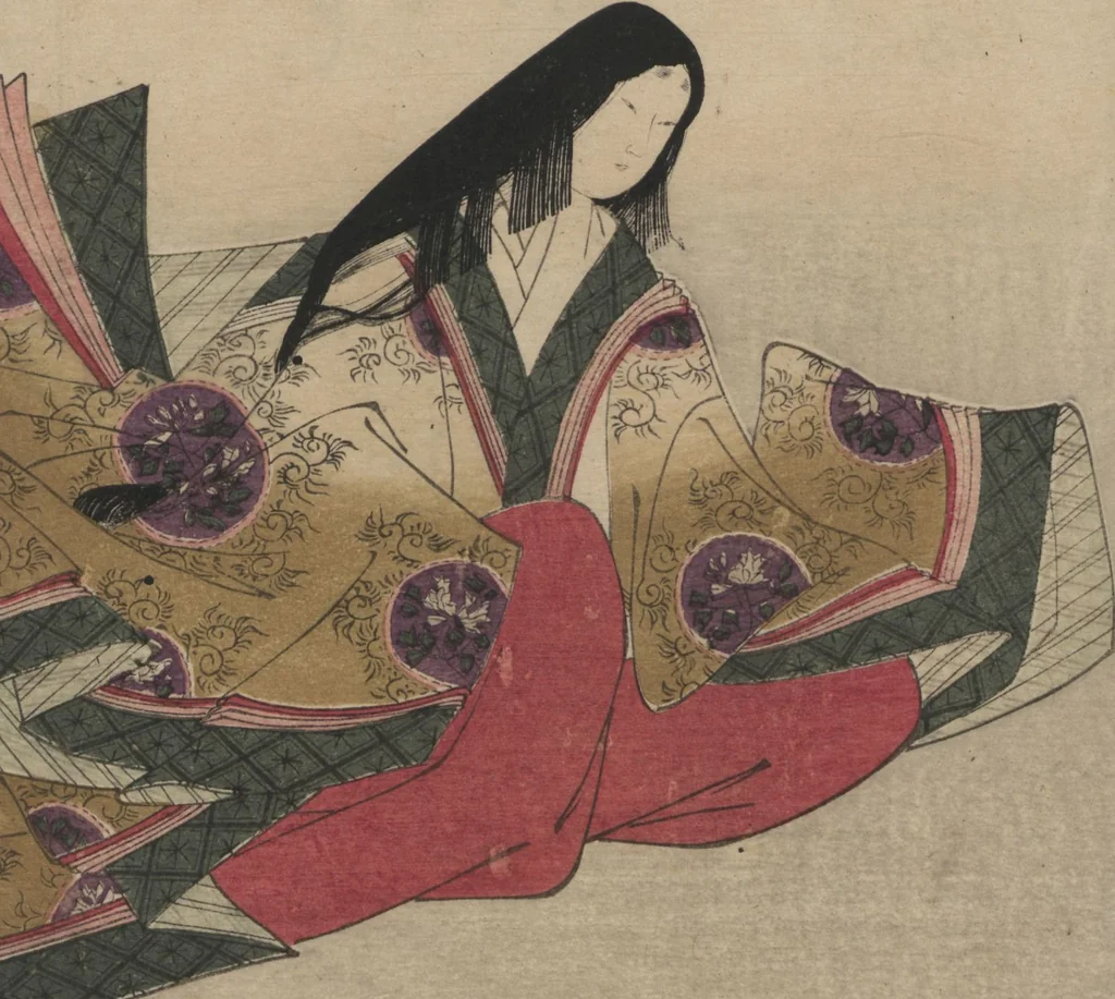 An illustration from Brocade Prints of the Thirty-six Poetesses (Nishiki zuri onna sanjūrokkasen 錦摺女三十六歌仙), 1801, leaf 21