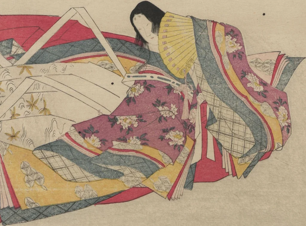 An illustration from Brocade Prints of the Thirty-six Poetesses (Nishiki zuri onna sanjūrokkasen 錦摺女三十六歌仙), 1801, leaf 31