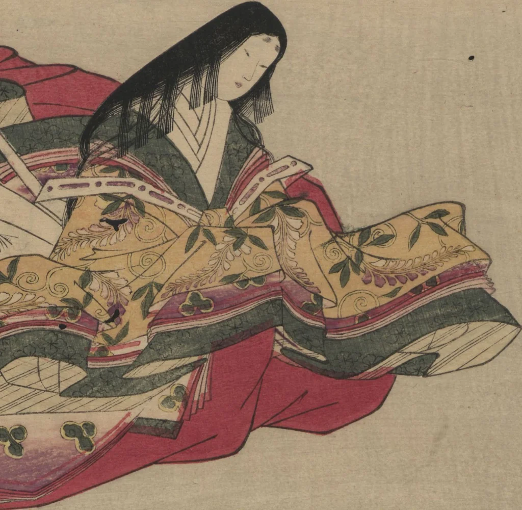 An illustration from Brocade Prints of the Thirty-six Poetesses (Nishiki zuri onna sanjūrokkasen 錦摺女三十六歌仙), 1801, leaf 41