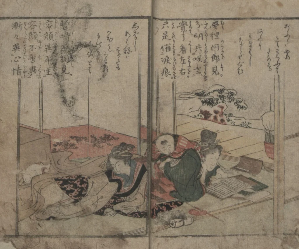 An illustration from Lives of Courtesans at Itako (Itako zekku 潮来絶句), 1802, leaf 6